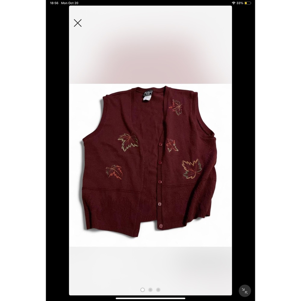 Southern Lady Vest Womens XL Burgundy leaf Applique vintage embroidered